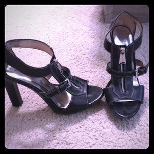 Michael Kors Black and Silver Zipper Strappy Heel